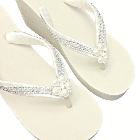 Vintage Style Bridal Flip Flops with Pearls Rhinestones