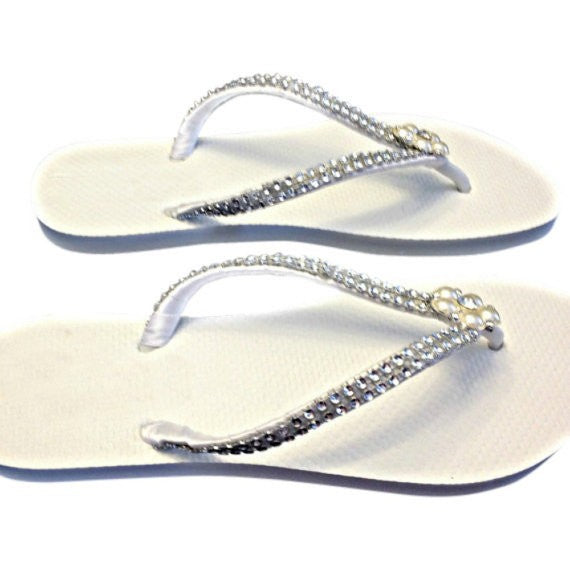 Vintage Style Bridal Flip Flops with Pearls Rhinestones