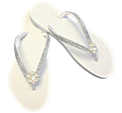 Vintage Style Bridal Flip Flops with Pearls Rhinestones