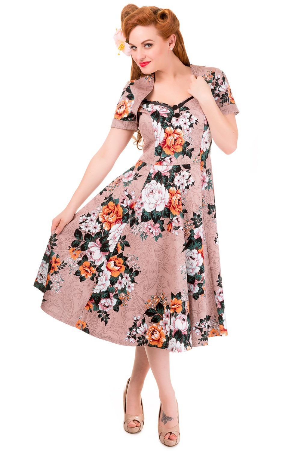 Vintage Style Floral Print Short Sleeve Party Dress