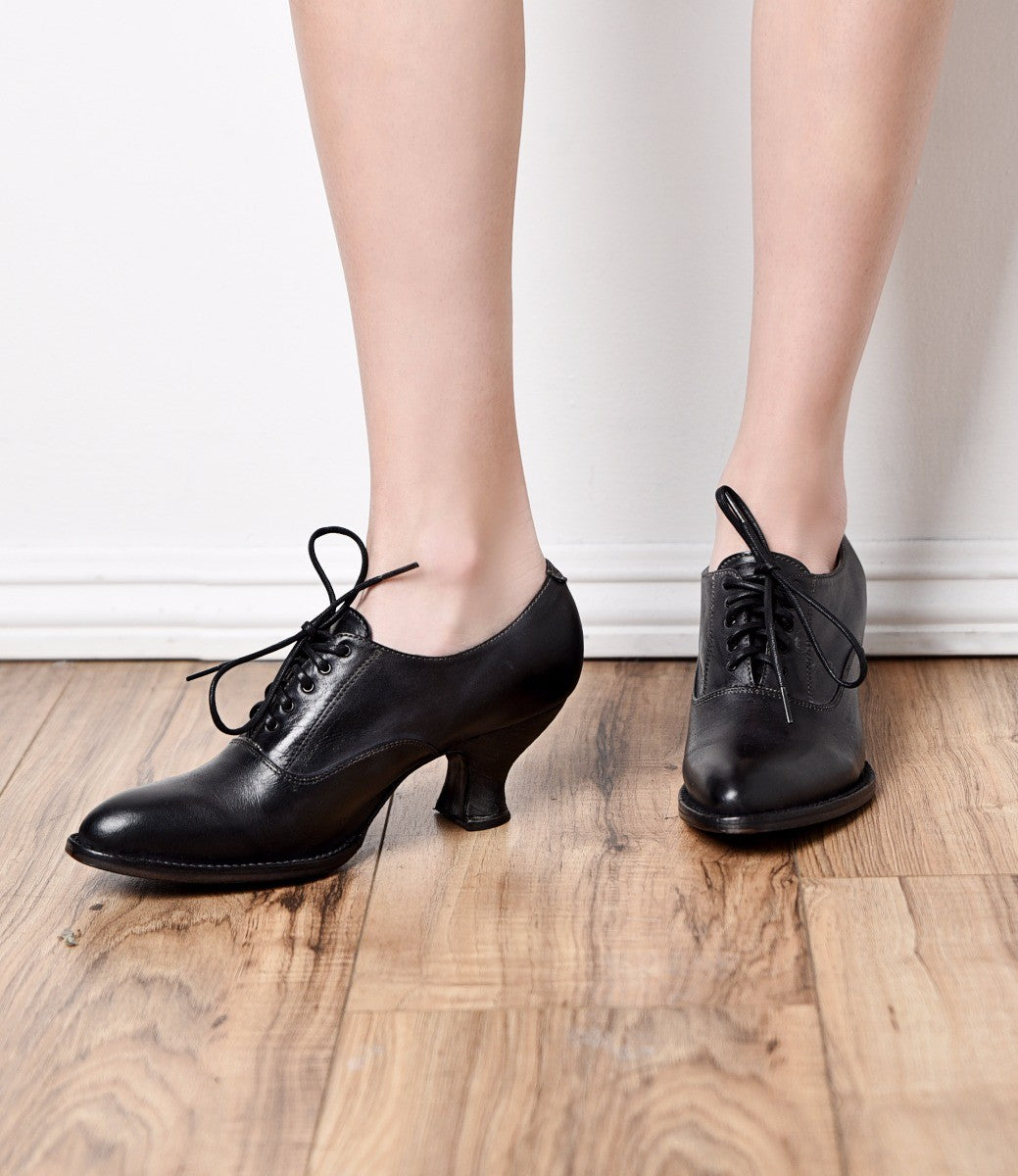 Janet Victorian Style Leather Lace-Up Black Shoes by Oak Tree Farms