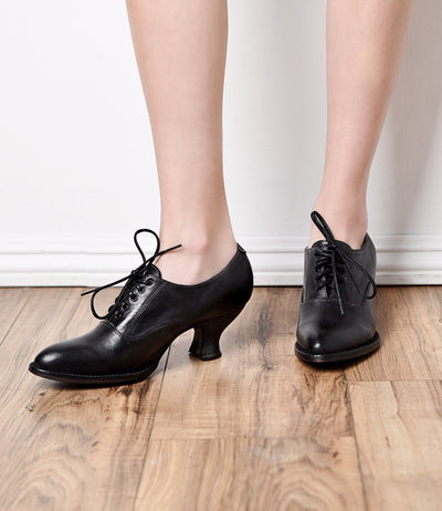Janet Victorian Style Leather Lace-Up Black Shoes by Oak Tree Farms