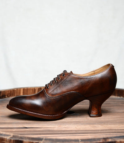 Victorian Style Leather Lace-Up Shoes in Teak Rustic