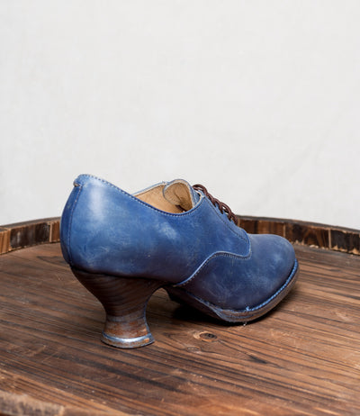 Victorian Style Leather Lace-Up Shoes in Steel Blue