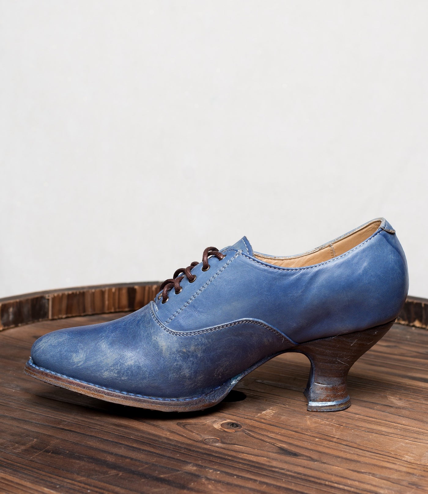 Victorian Style Leather Lace-Up Shoes in Steel Blue