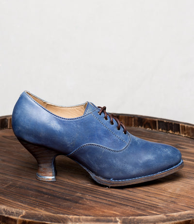 Victorian Style Leather Lace-Up Shoes in Steel Blue