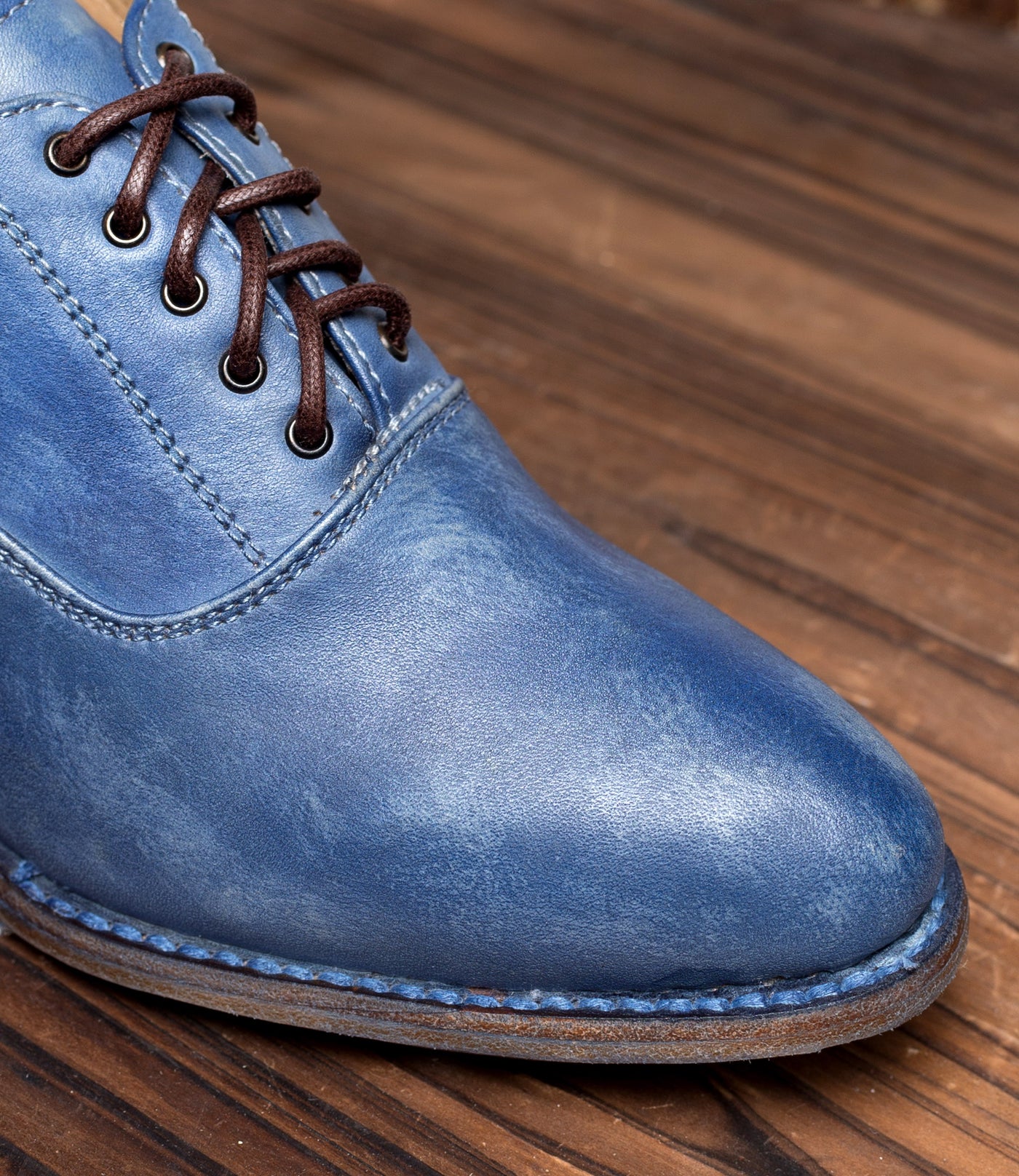 Victorian Style Leather Lace-Up Shoes in Steel Blue