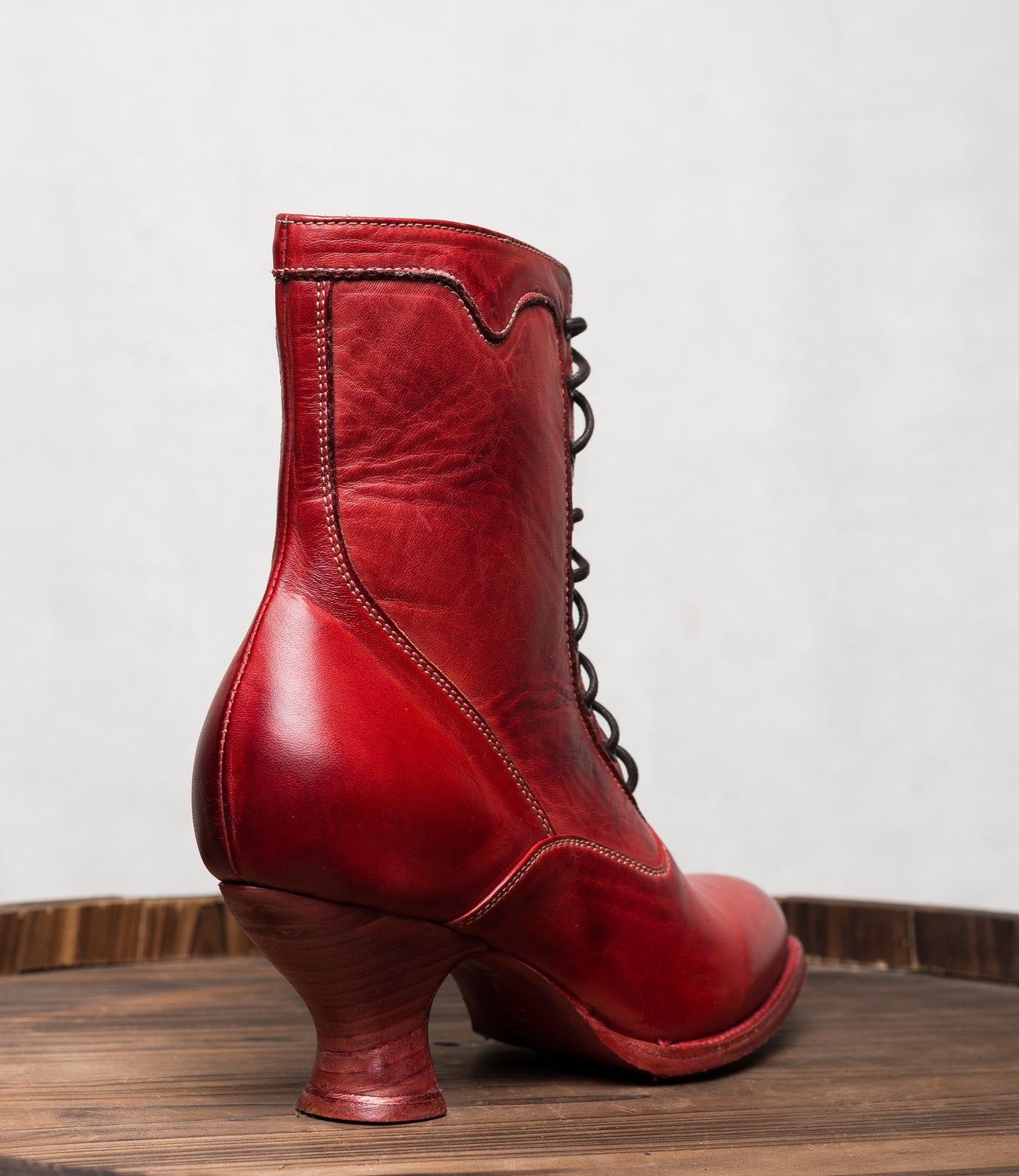 Victorian Style Leather Ankle Boots in Red Rustic