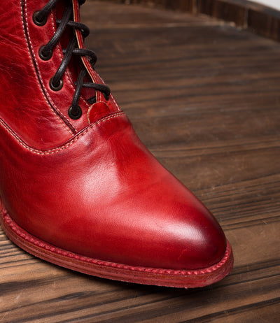 Victorian Style Leather Ankle Boots in Red Rustic