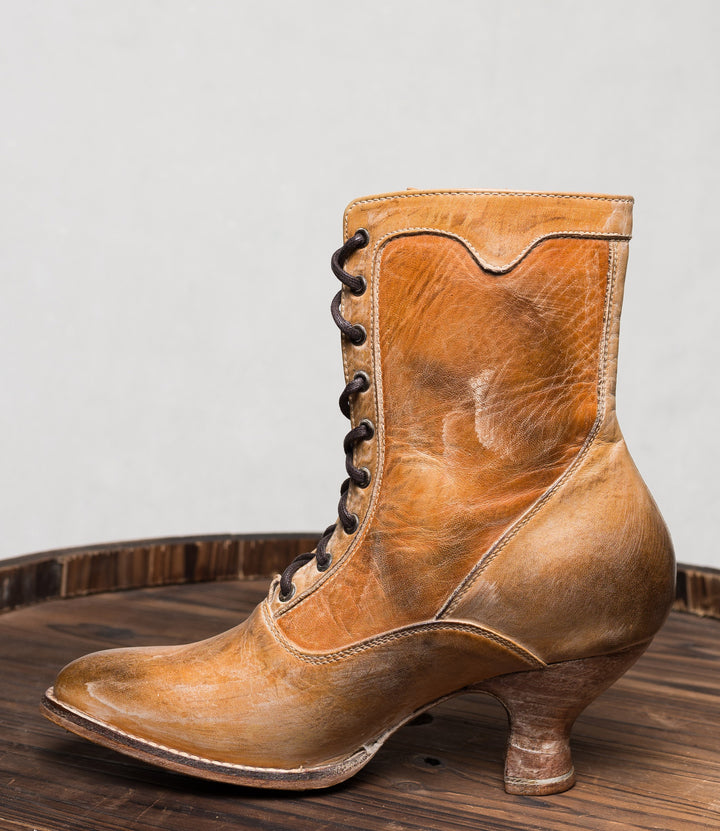 Victorian Style Leather Ankle Boots in Tan Rustic