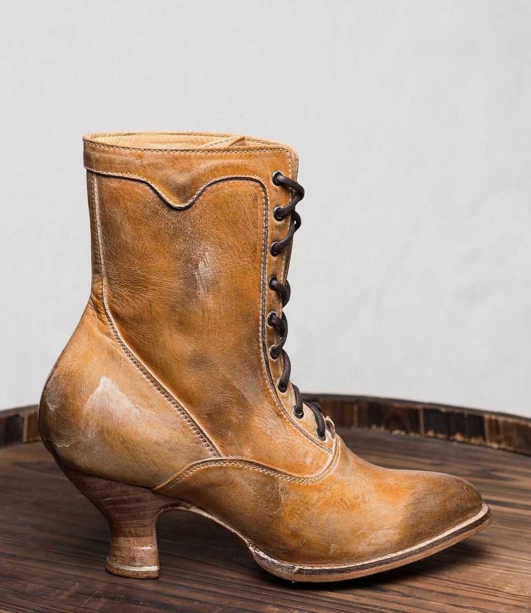 Victorian Style Leather Ankle Boots in Tan Rustic
