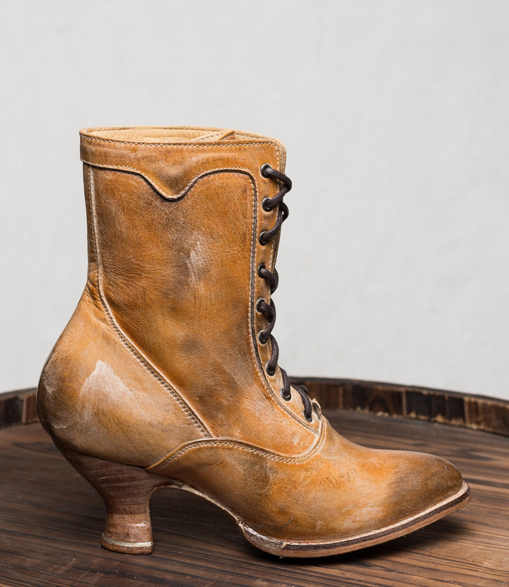 Victorian Style Leather Ankle Boots in Tan Rustic