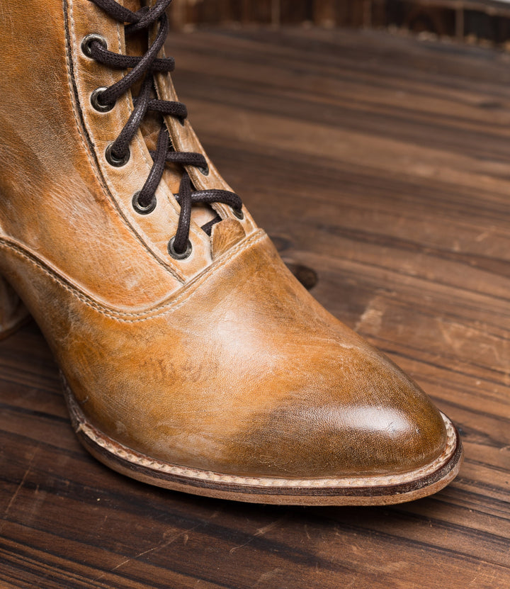 Victorian Style Leather Ankle Boots in Tan Rustic