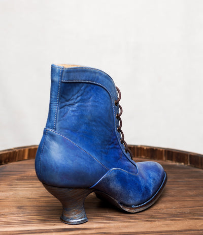 Vintage Style Victorian Lace Up Leather Boots in Steel Blue