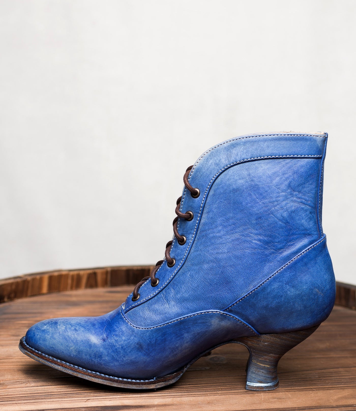 Vintage Style Victorian Lace Up Leather Boots in Steel Blue