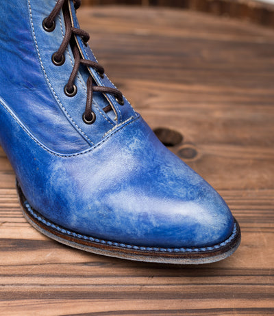 Vintage Style Victorian Lace Up Leather Boots in Steel Blue