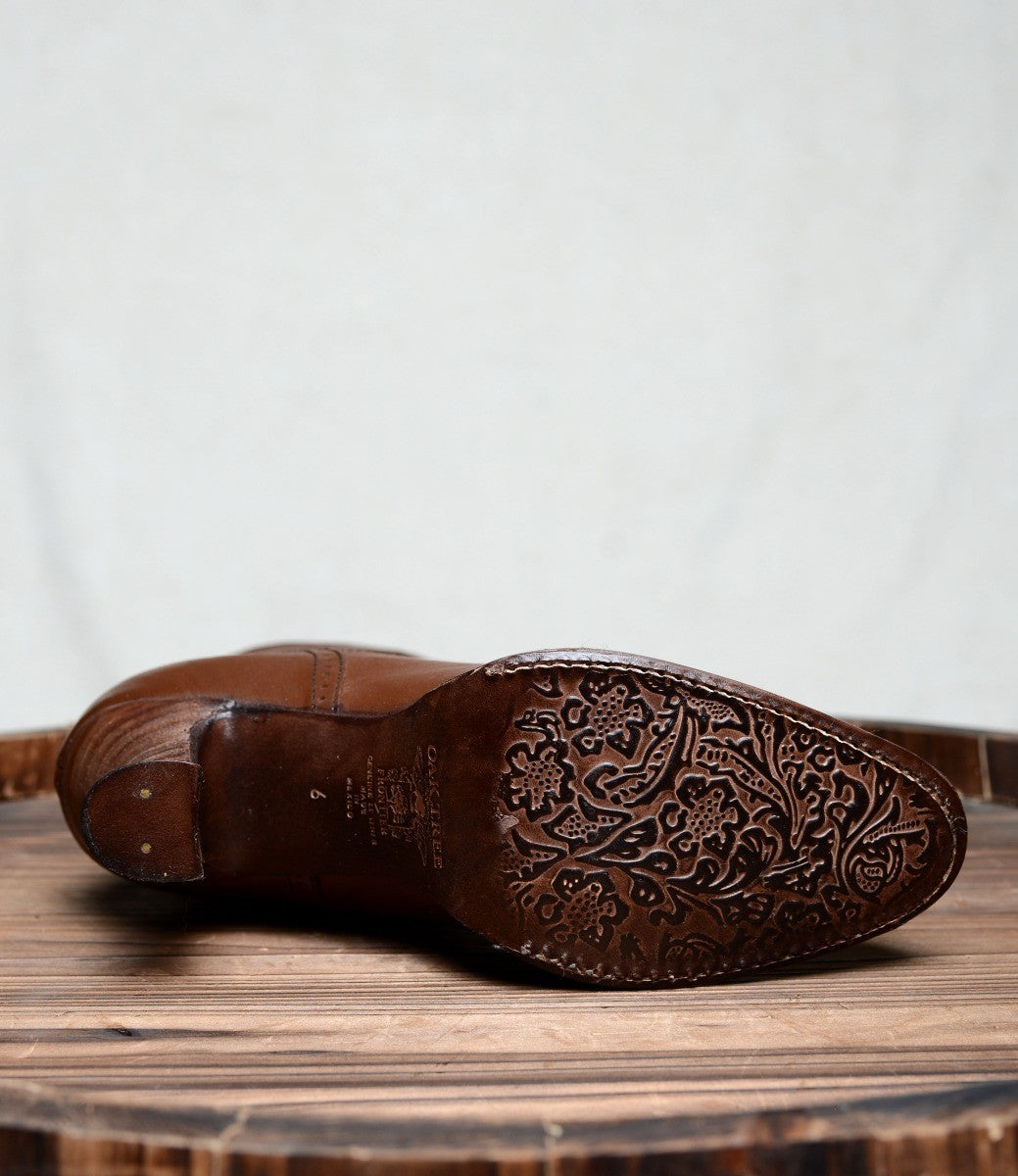 Modern Victorian Lace Up Leather Boots in Cognac Oak Tree Farms