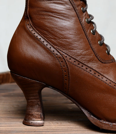 Modern Victorian Lace Up Leather Boots in Cognac Oak Tree Farms