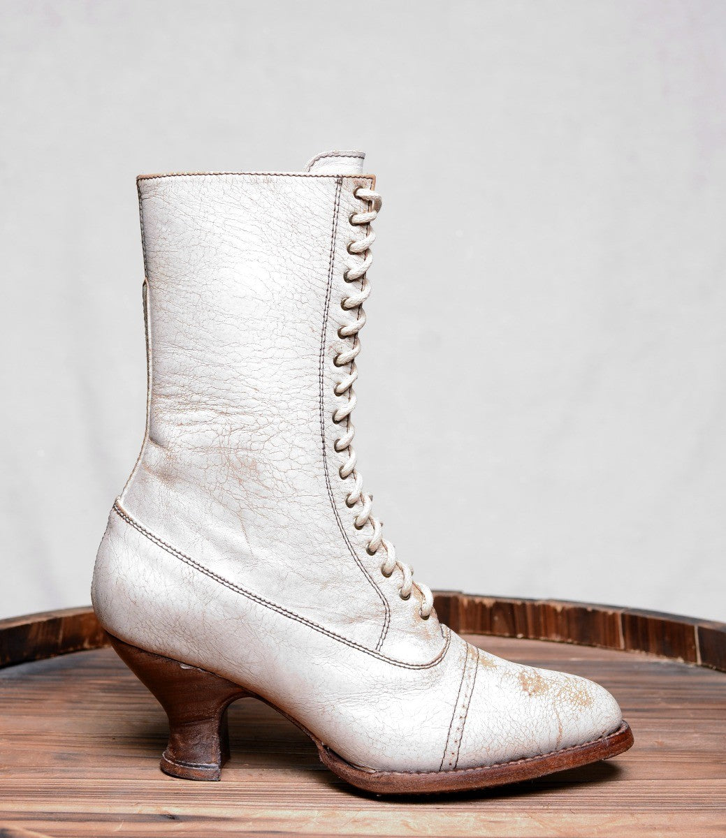 Victorian Mid-Calf Leather Wedding Boots in Nectar Lux