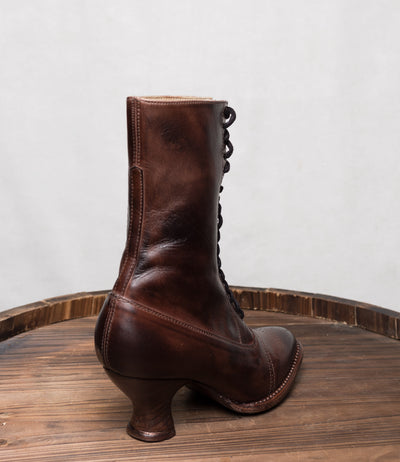 Mirabelle Victorian Mid-Calf Leather Boots in Teak Rustic