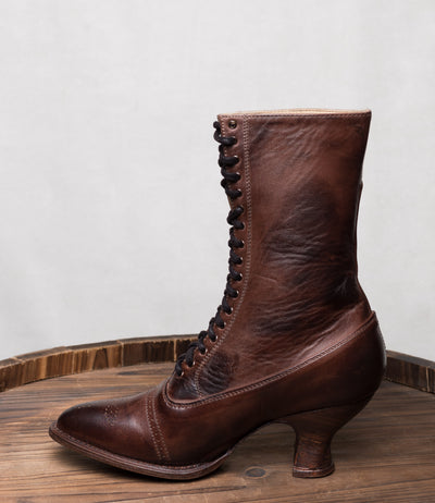 Mirabelle Victorian Mid-Calf Leather Boots in Teak Rustic
