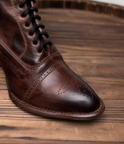 Mirabelle Victorian Mid-Calf Leather Boots in Teak Rustic