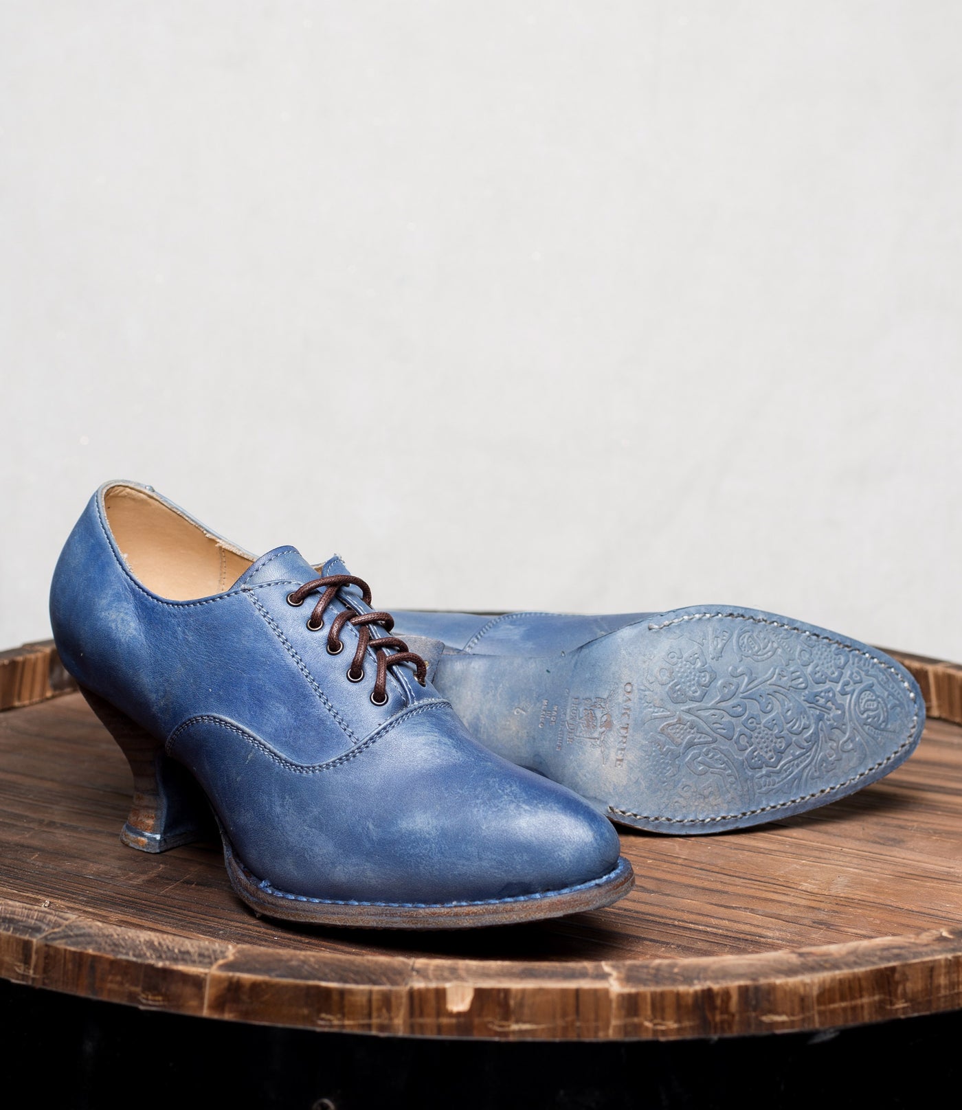 Victorian Style Leather Lace-Up Shoes in Steel Blue