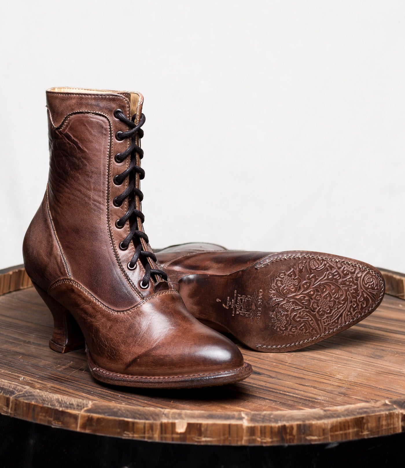 Victorian Inspired Leather Ankle Boots in Teak Rustic