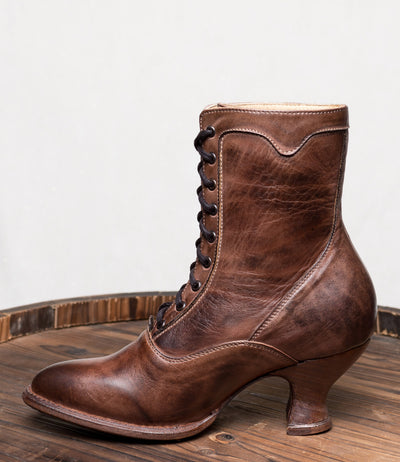 Victorian Inspired Leather Ankle Boots in Teak Rustic