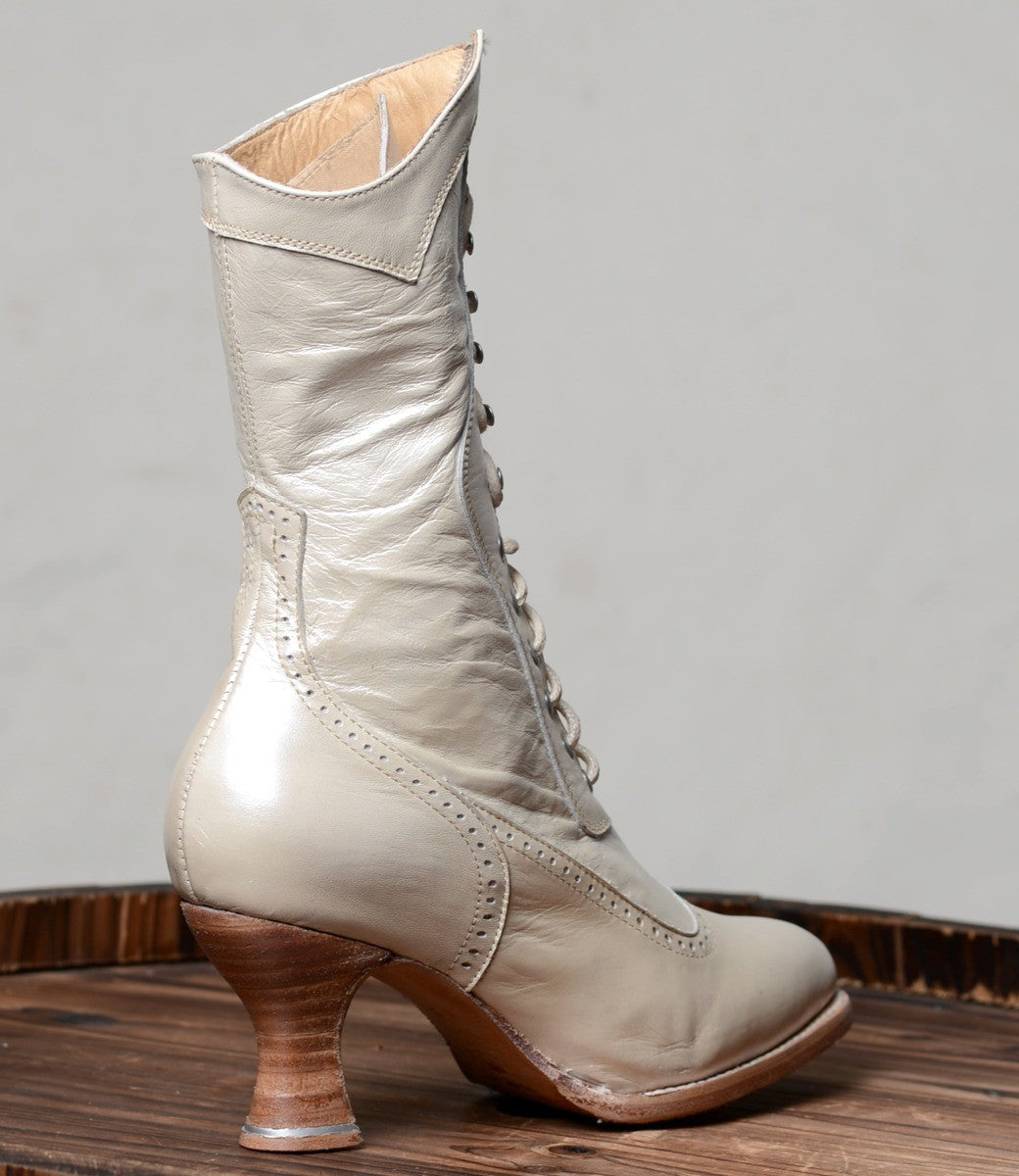 Modern Victorian Lace Up Leather Boots in Pearl Oak Tree Farms