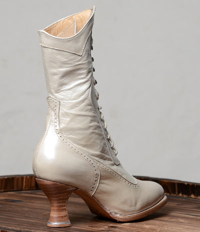 Modern Victorian Lace Up Leather Boots in Pearl Oak Tree Farms
