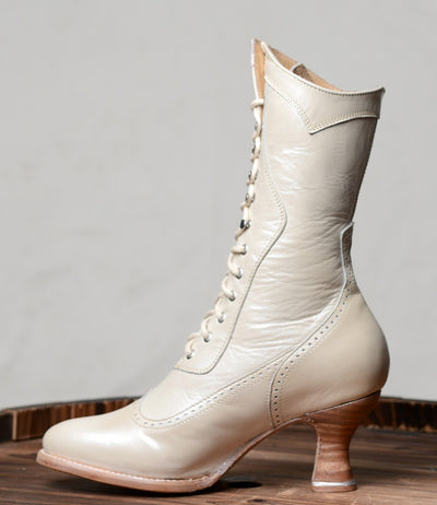 Modern Victorian Lace Up Leather Boots in Pearl Oak Tree Farms