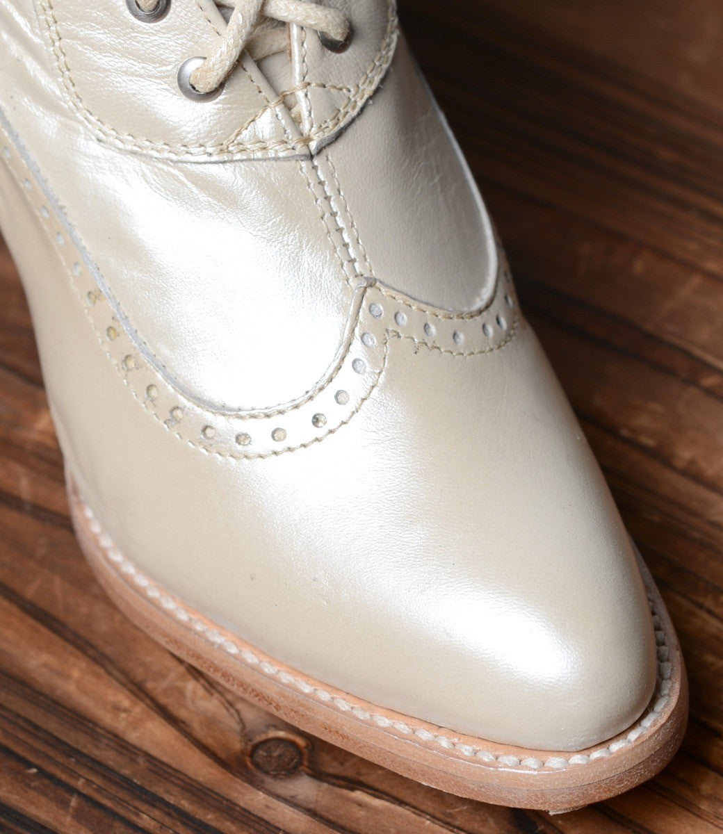 Modern Victorian Lace Up Leather Boots in Pearl Oak Tree Farms