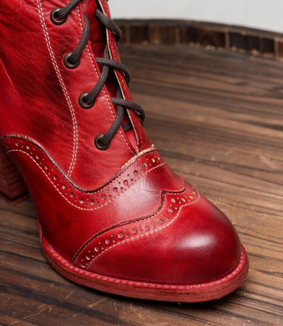 Victorian Inspired Mid-Calf Leather Boots in Red Rustic