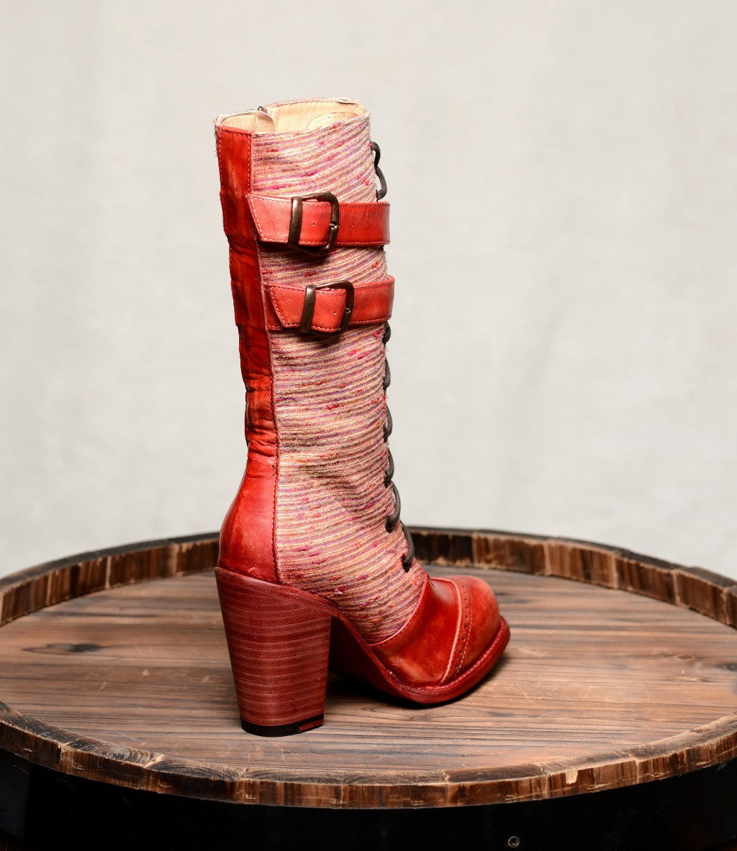 Arabella Steampunk Style Mid-Calf Leather Red Boots by Oak Tree Farms