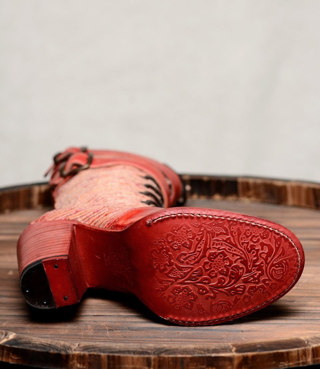 Arabella Steampunk Style Mid-Calf Leather Red Boots by Oak Tree Farms