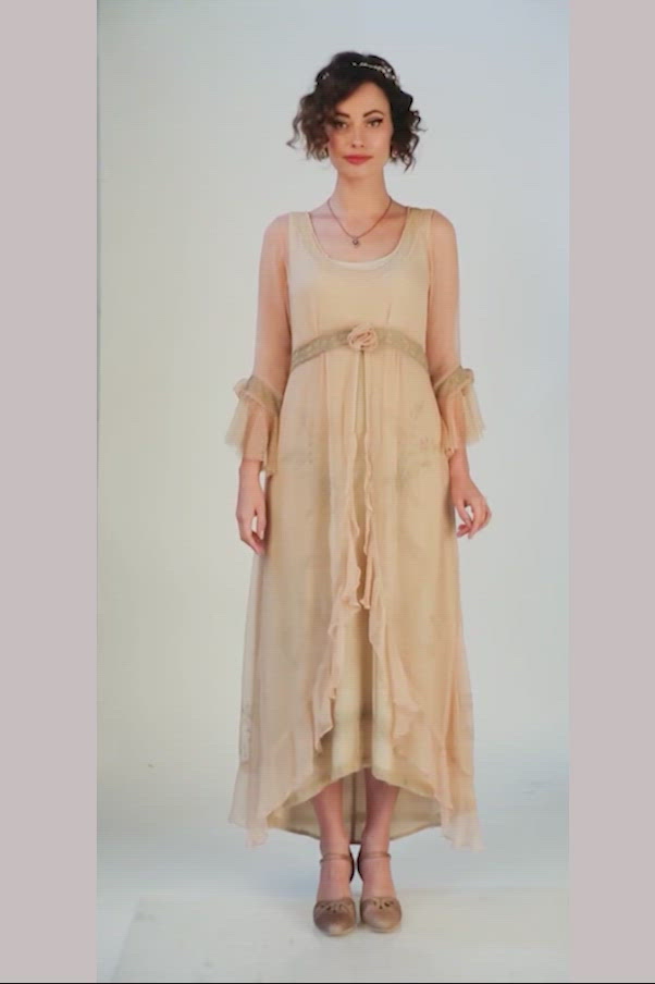 Dafna Bridgerton Inspired Dress in Peach Sage by Nataya