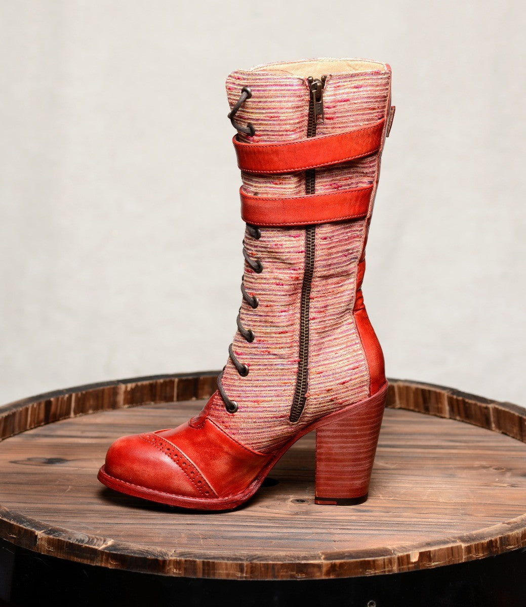 Arabella Steampunk Style Mid-Calf Leather Red Boots by Oak Tree Farms