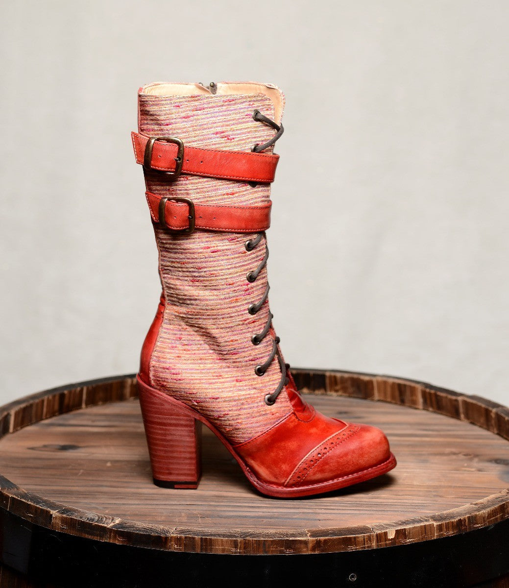 Arabella Steampunk Style Mid-Calf Leather Red Boots by Oak Tree Farms