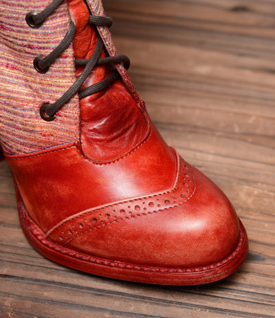 Arabella Steampunk Style Mid-Calf Leather Red Boots by Oak Tree Farms