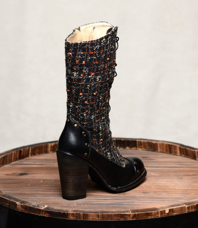Modern Vintage Style Mid-Calf Leather Boots in Black Rustic - SOLD OUT