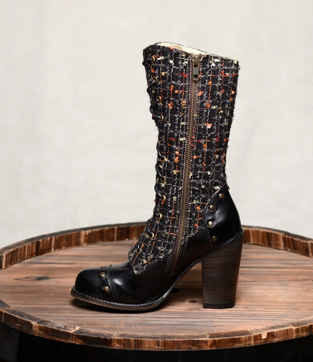 Alice Modern Vintage Style Mid-Calf Leather Boots in Black Rustic by Oak Tree Farms