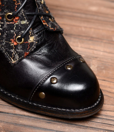 Alice Modern Vintage Style Mid-Calf Leather Boots in Black Rustic by Oak Tree Farms