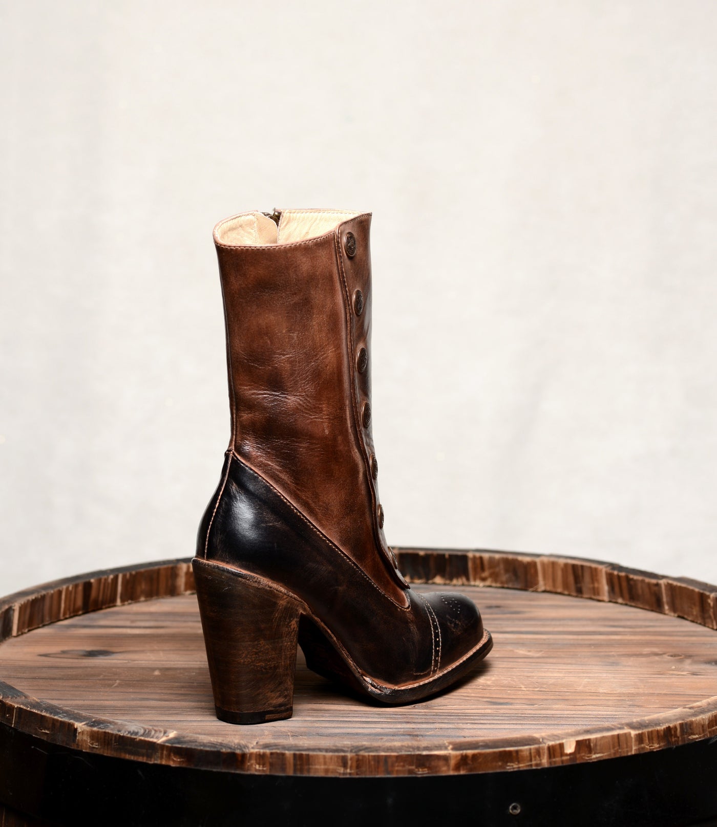 Steampunk Style Mid-Calf Leather Boots in Black Teak