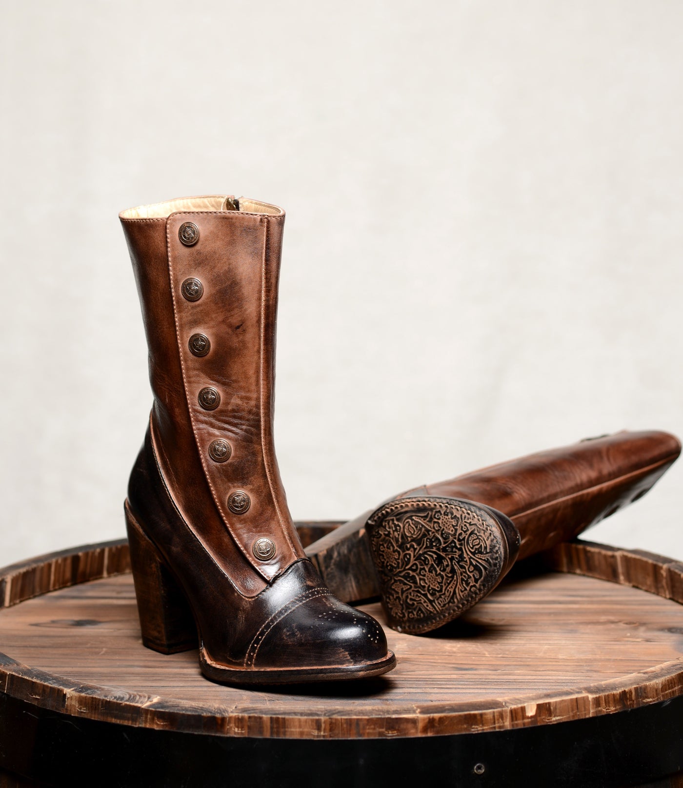 Steampunk Style Mid-Calf Leather Boots in Black Teak
