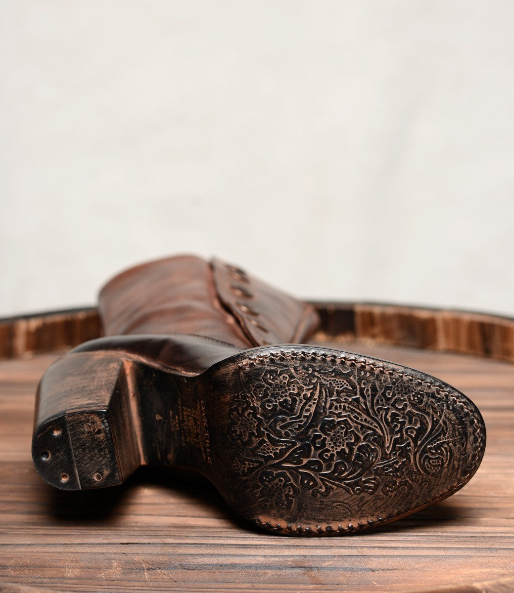 Steampunk Style Mid-Calf Leather Boots in Black Teak