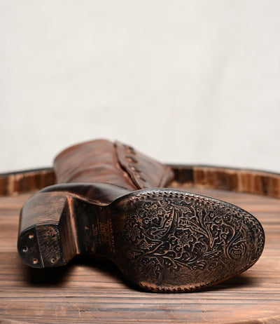 Steampunk Style Mid-Calf Leather Boots in Black Teak