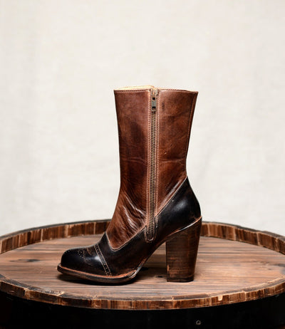 Steampunk Style Mid-Calf Leather Boots in Black Teak