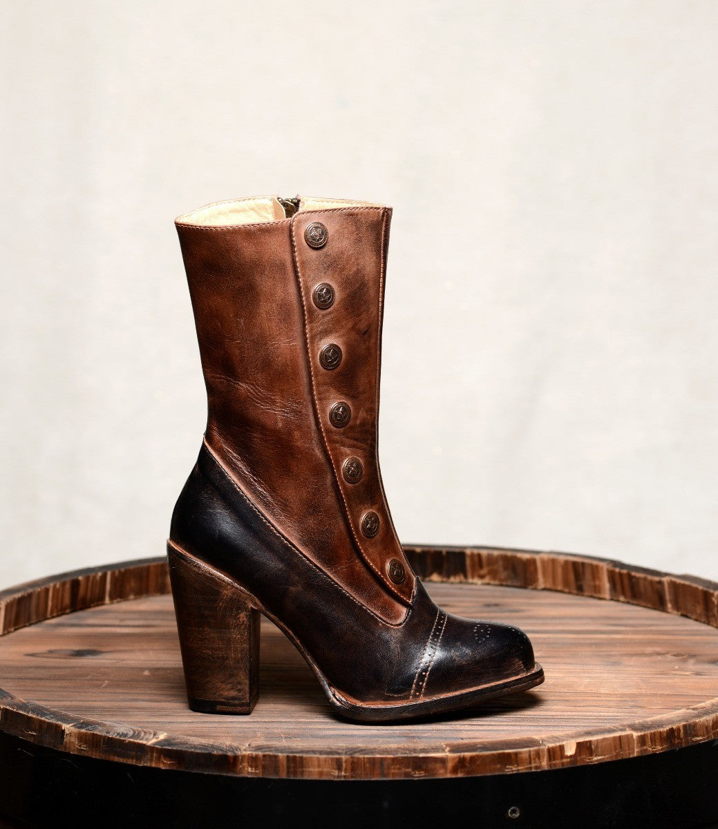 Steampunk Style Mid-Calf Leather Boots in Black Teak
