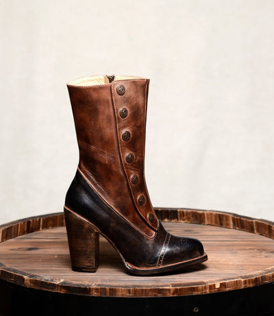 Steampunk Style Mid-Calf Leather Boots in Black Teak